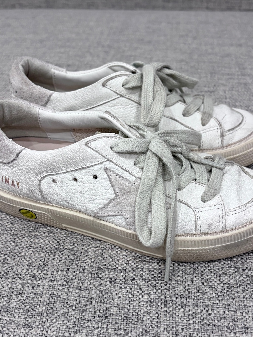 Golden Goose White Leather Sneakers with Gray Suede Heel